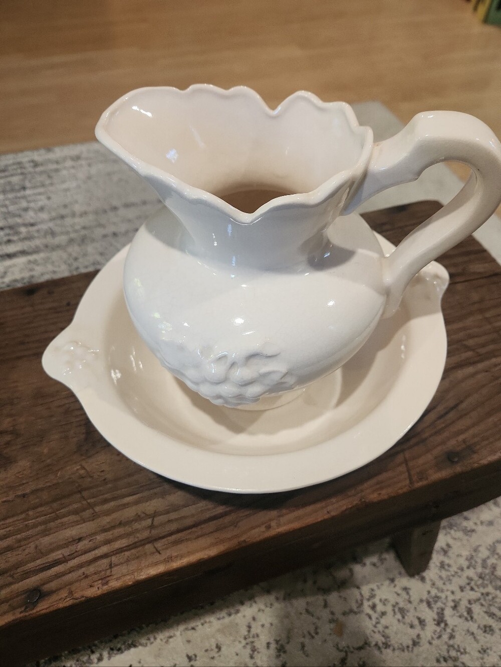 Vtg.1965 Ideal Ca.Pottery Cream Colored Pitcher&Bowl